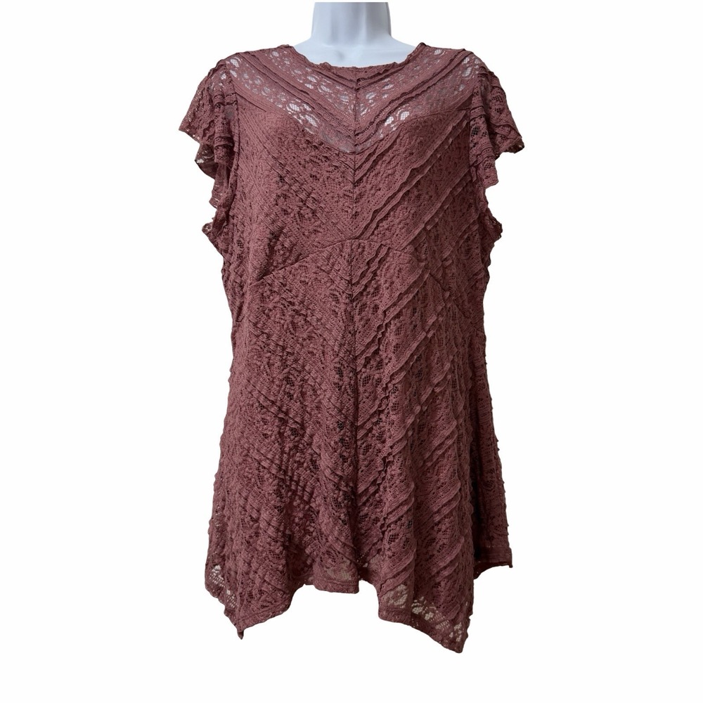Torrid Babydoll Ginger Lace Sharkbite Hem Short Sleeve Top Size 1X Dark Pink NEW